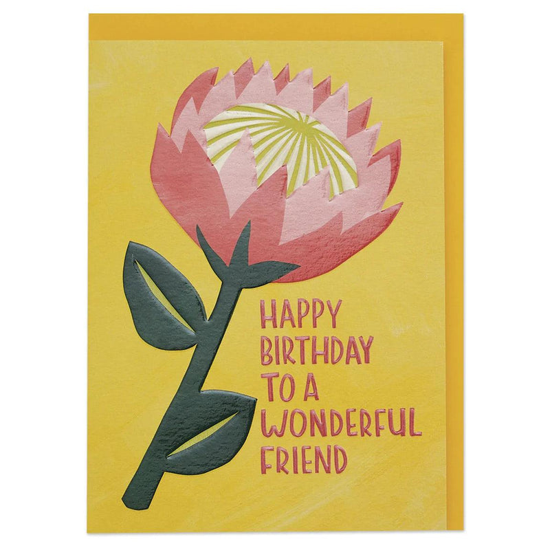 'Happy Birthday Wishes To A Wonderful Friend' Graphic King Protea Birthday Card - SpectrumStore SG