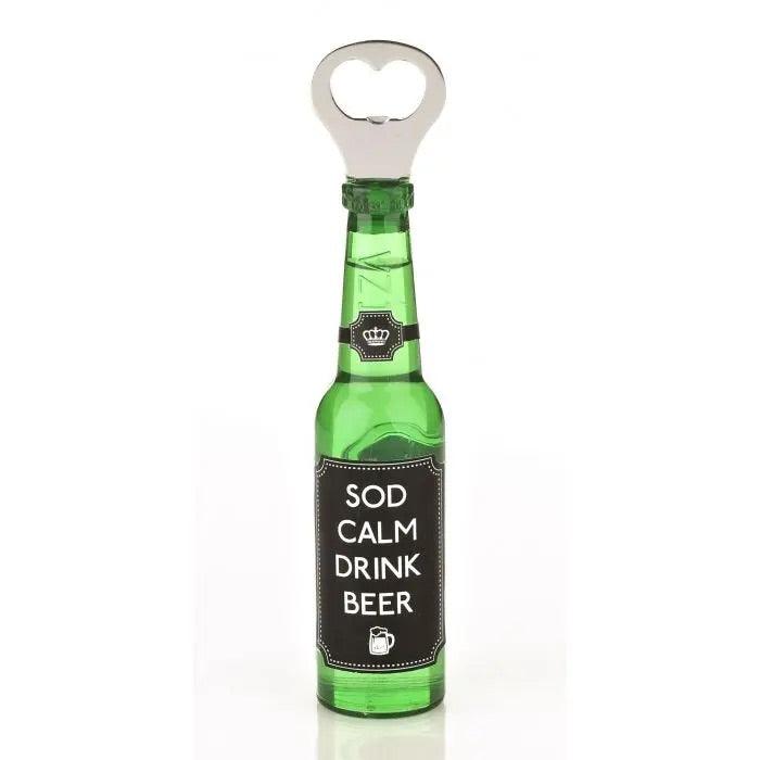 Magnetic Beer Bottle Shaped Bottle Opener - Sod Calm, Drink Beer - SpectrumStore SG