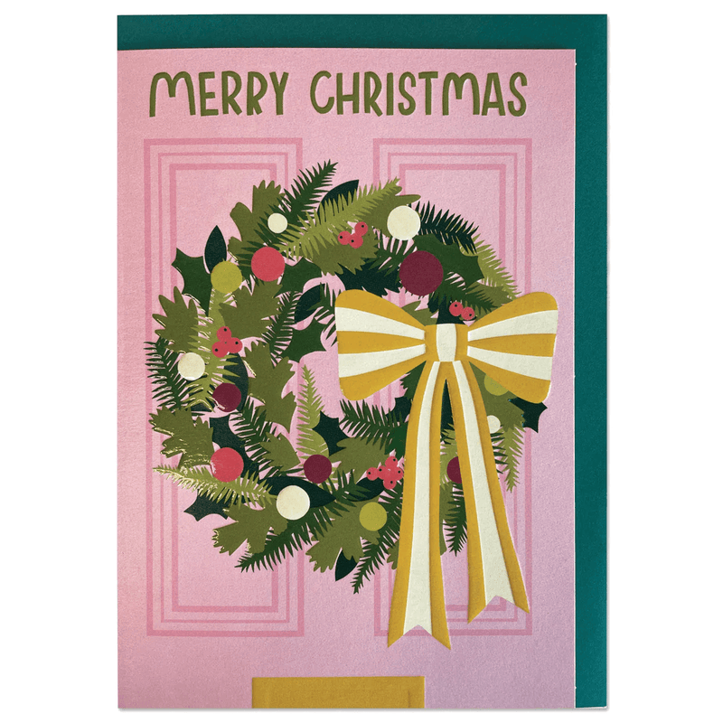 'Merry Christmas' Colourful Wreath Christmas Card - SpectrumStore SG