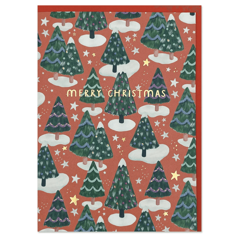 'Merry Christmas' Snowy Tree Christmas Card - SpectrumStore SG