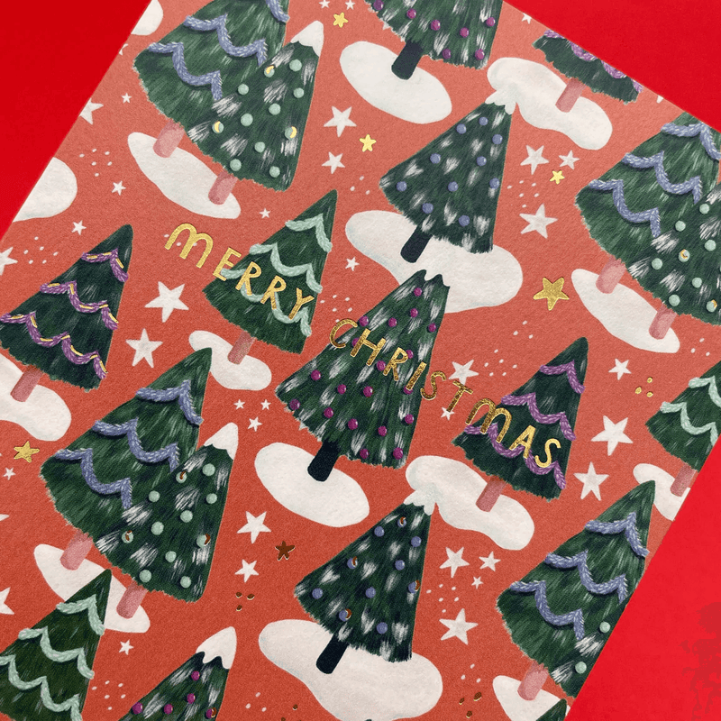 'Merry Christmas' Snowy Tree Christmas Card - SpectrumStore SG
