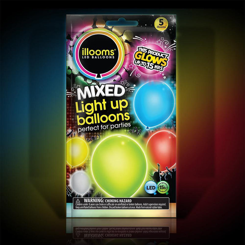 Mixed Colours Light Up Balloons - 5 Pack - SpectrumStore SG