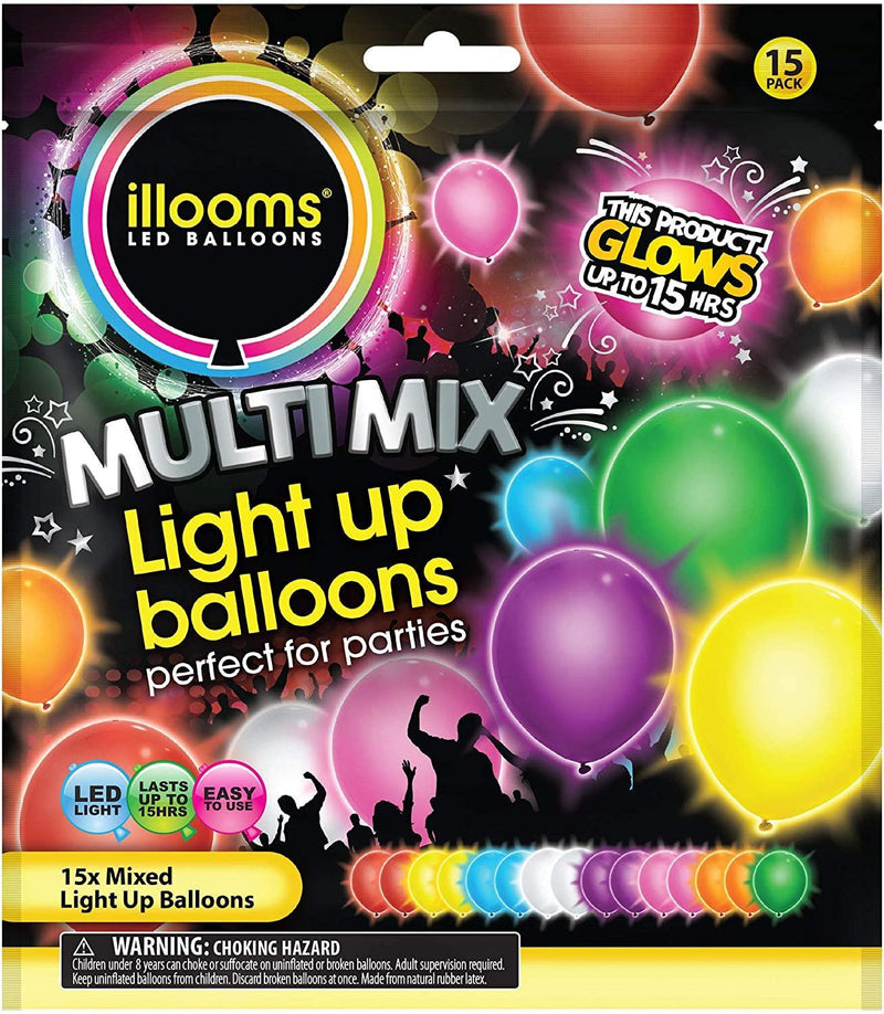 Multi Mix Light Up Balloons - 15 Pack - SpectrumStore SG