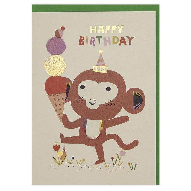 Playful Monkey And Ice Cream Birthday Card - SpectrumStore SG