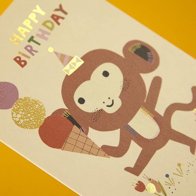Playful Monkey And Ice Cream Birthday Card - SpectrumStore SG
