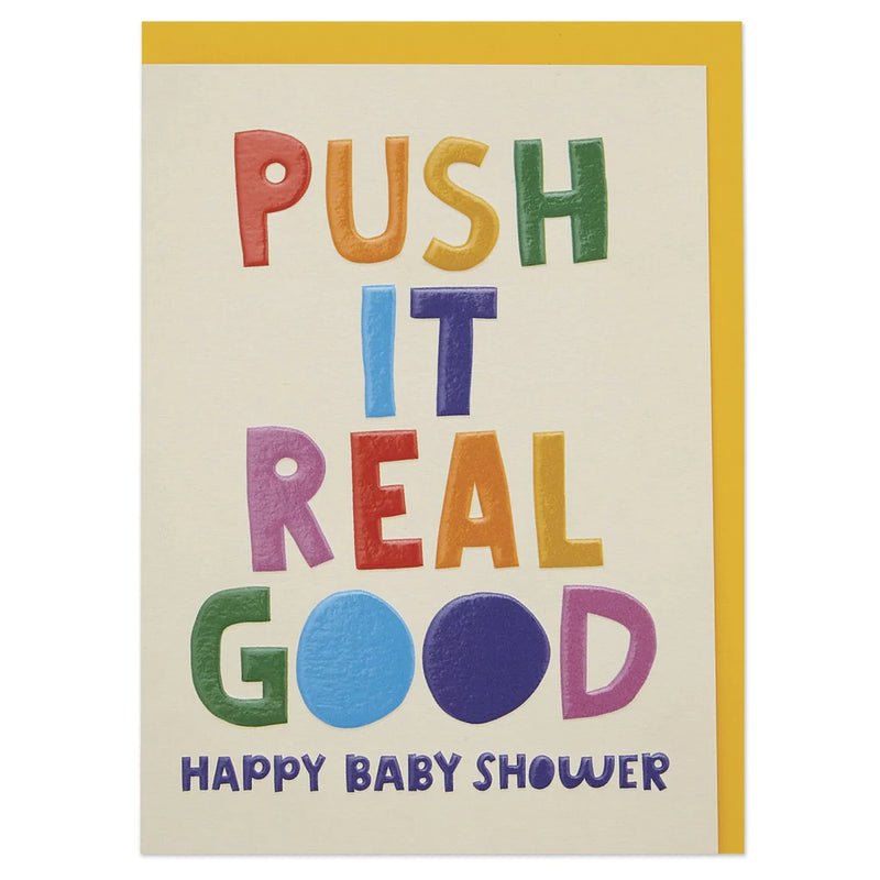 'Push It Real Good' Fun and Colourful Baby Shower Card - SpectrumStore SG