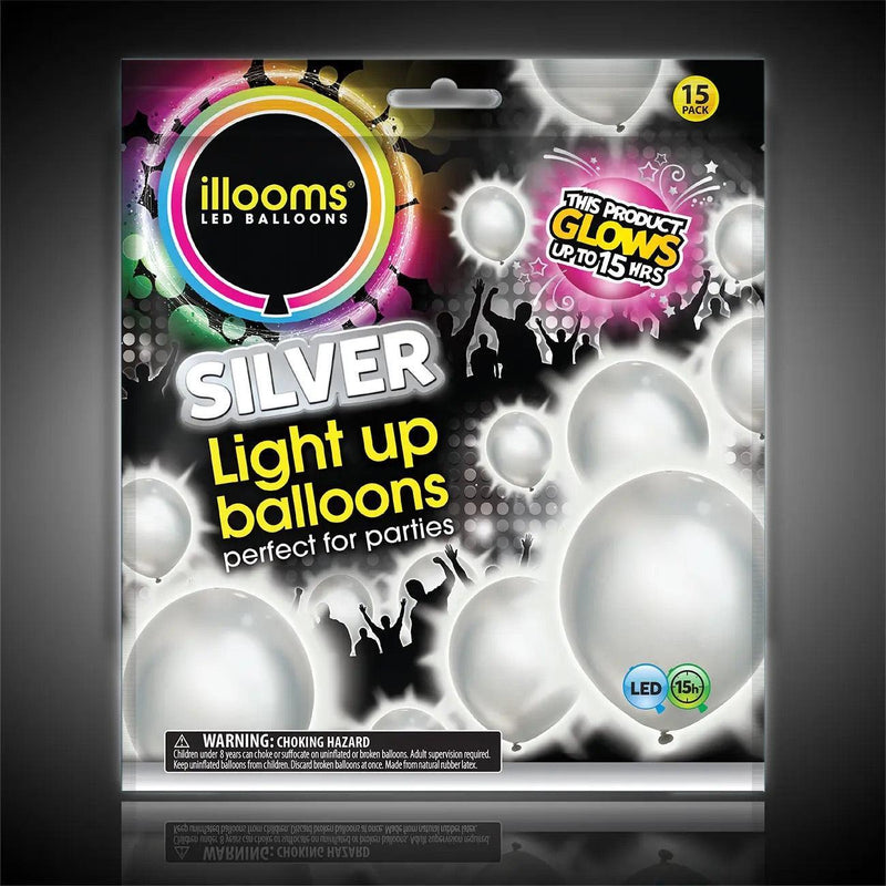 Silver Light Up Balloons - 15 Pack - SpectrumStore SG