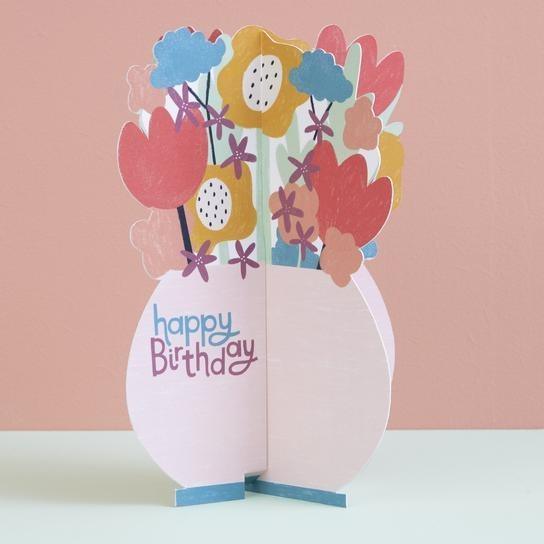 Treasures: 3D fold-out Happy Birthday Card - Vase of Flowers - SpectrumStore SG