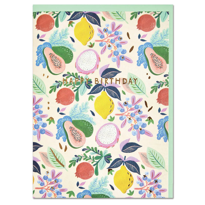 Tropical Fruit Pattern 'Happy Birthday' Card - SpectrumStore SG