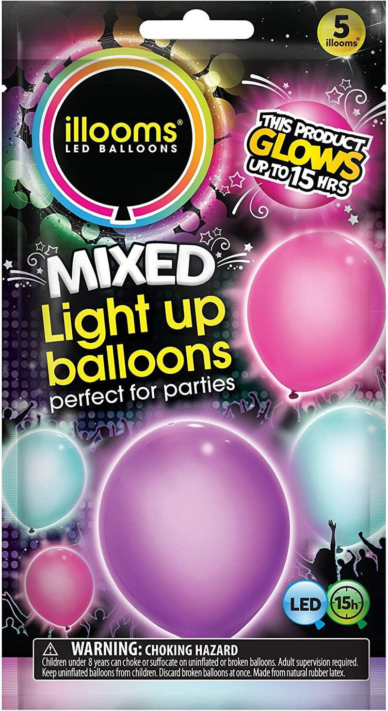 Turquoise, Pink & Purple Light Up Balloons - 5 Pack - SpectrumStore SG