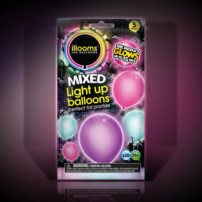 Turquoise, Pink & Purple Light Up Balloons - 5 Pack - SpectrumStore SG