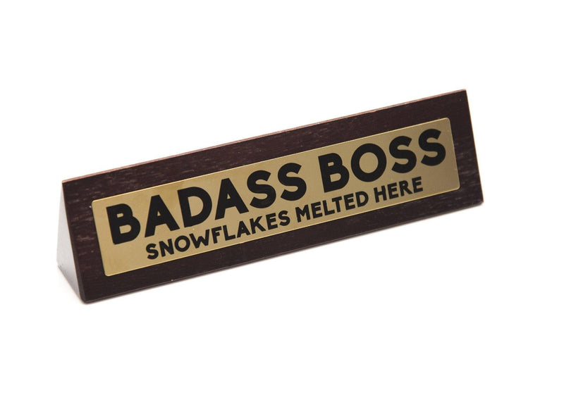 Wooden Desk Sign - Badass Boss - SpectrumStore SG