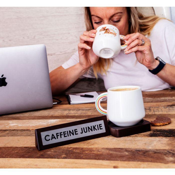 Wooden Desk Sign - Caffeine Junkie - SpectrumStore SG