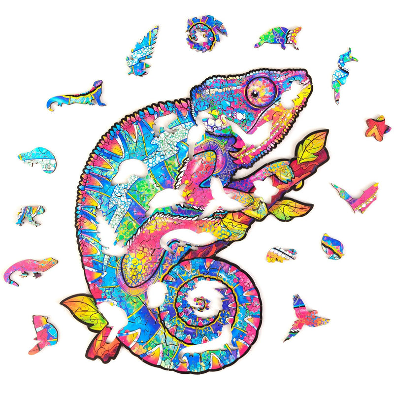 Wooden Puzzle: Iridescent Chameleon (Small/Medium) - SpectrumStore SG