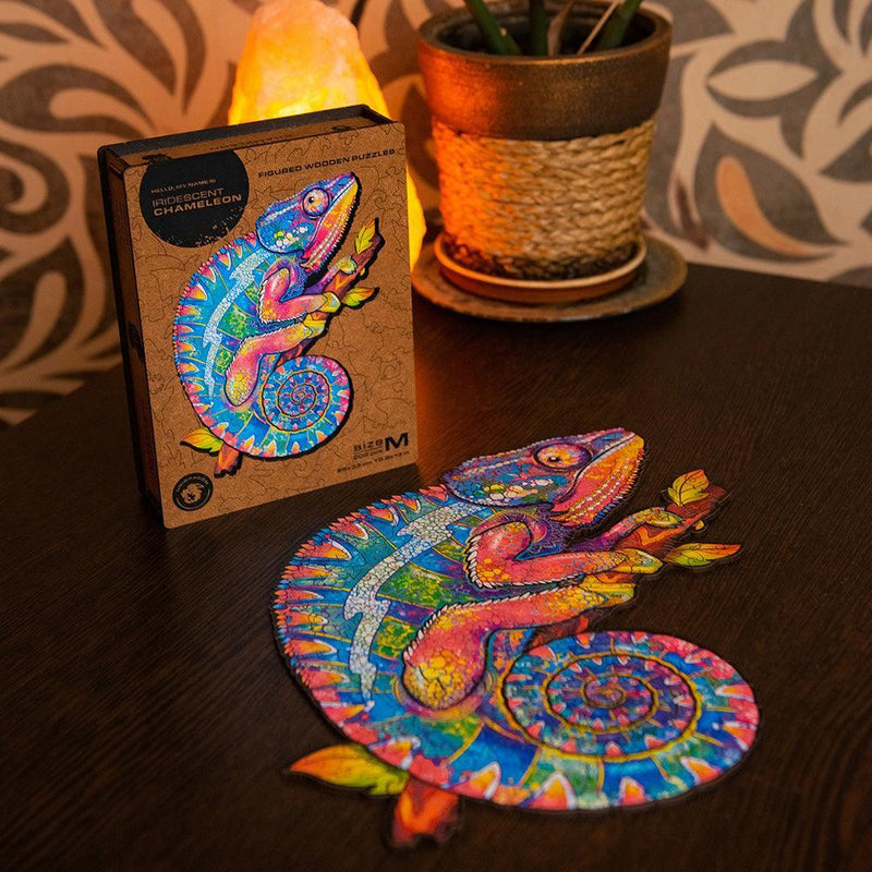 Wooden Puzzle: Iridescent Chameleon (Small/Medium) - SpectrumStore SG