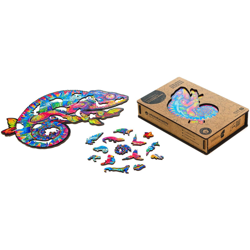 Wooden Puzzle: Iridescent Chameleon (Small/Medium) - SpectrumStore SG